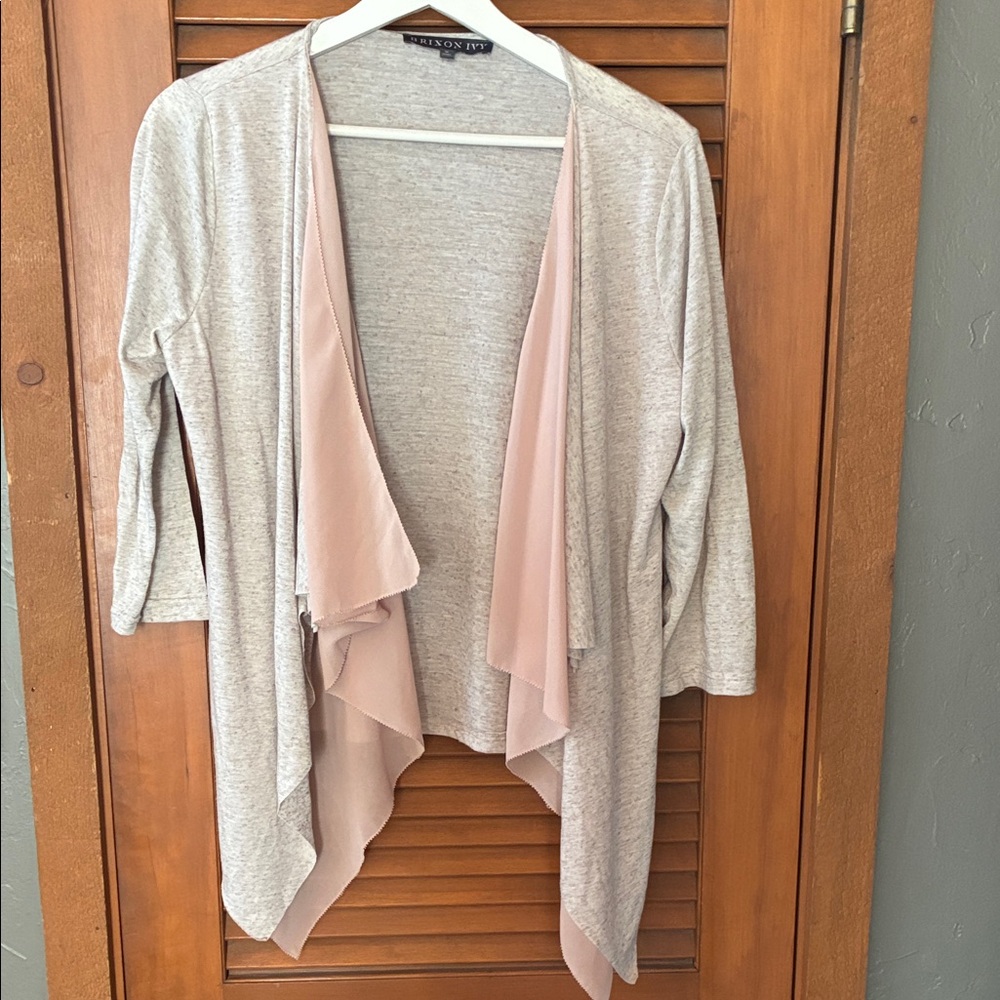 Brixon Ivy Gray and Pink Open Front Cardigan